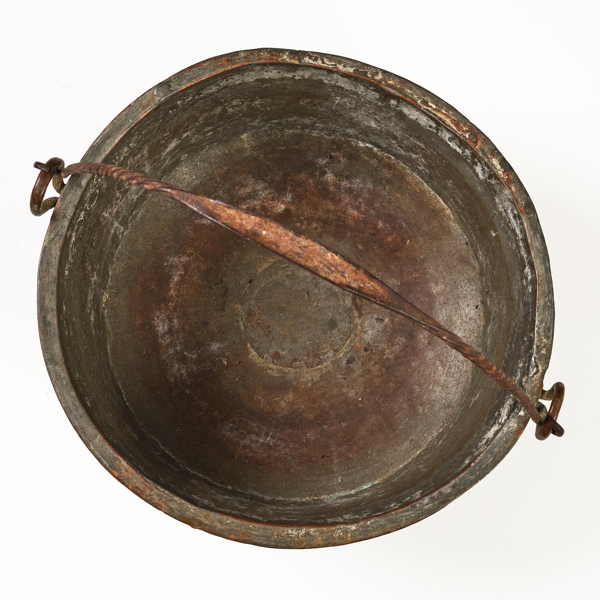 A Swedish copper cauldron, 18th century.