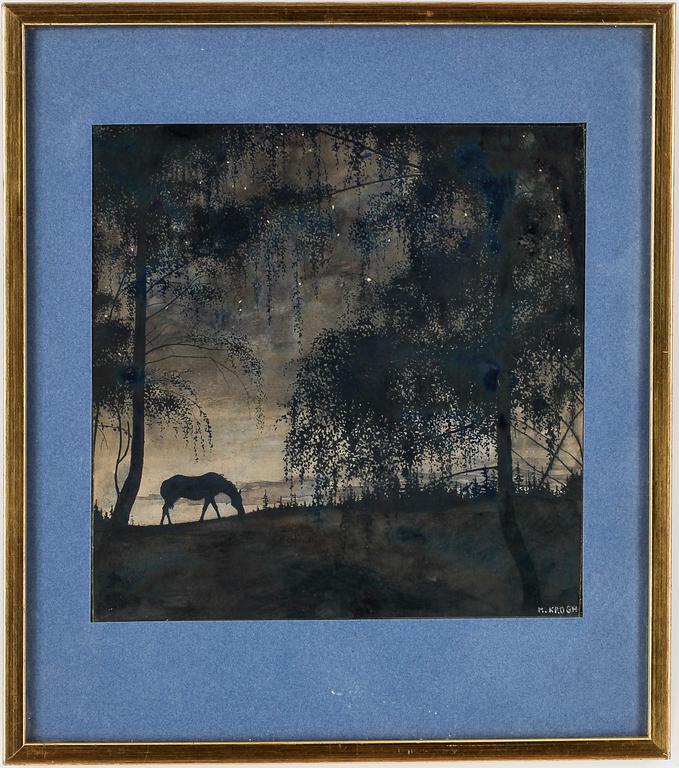 HENRIK KROGH, gouache, signerad.