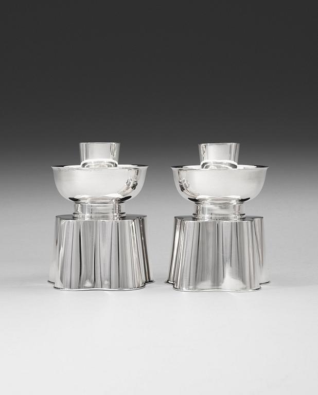 A pair of Vera Ferngren sterling candlesticks, C.G. Hallberg, Stockholm 1959.