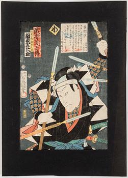 UTAGAWA KUNISADA, även kallad Toyokuni III (1786-1864). färgträsnitt, tre stycken. Japan.