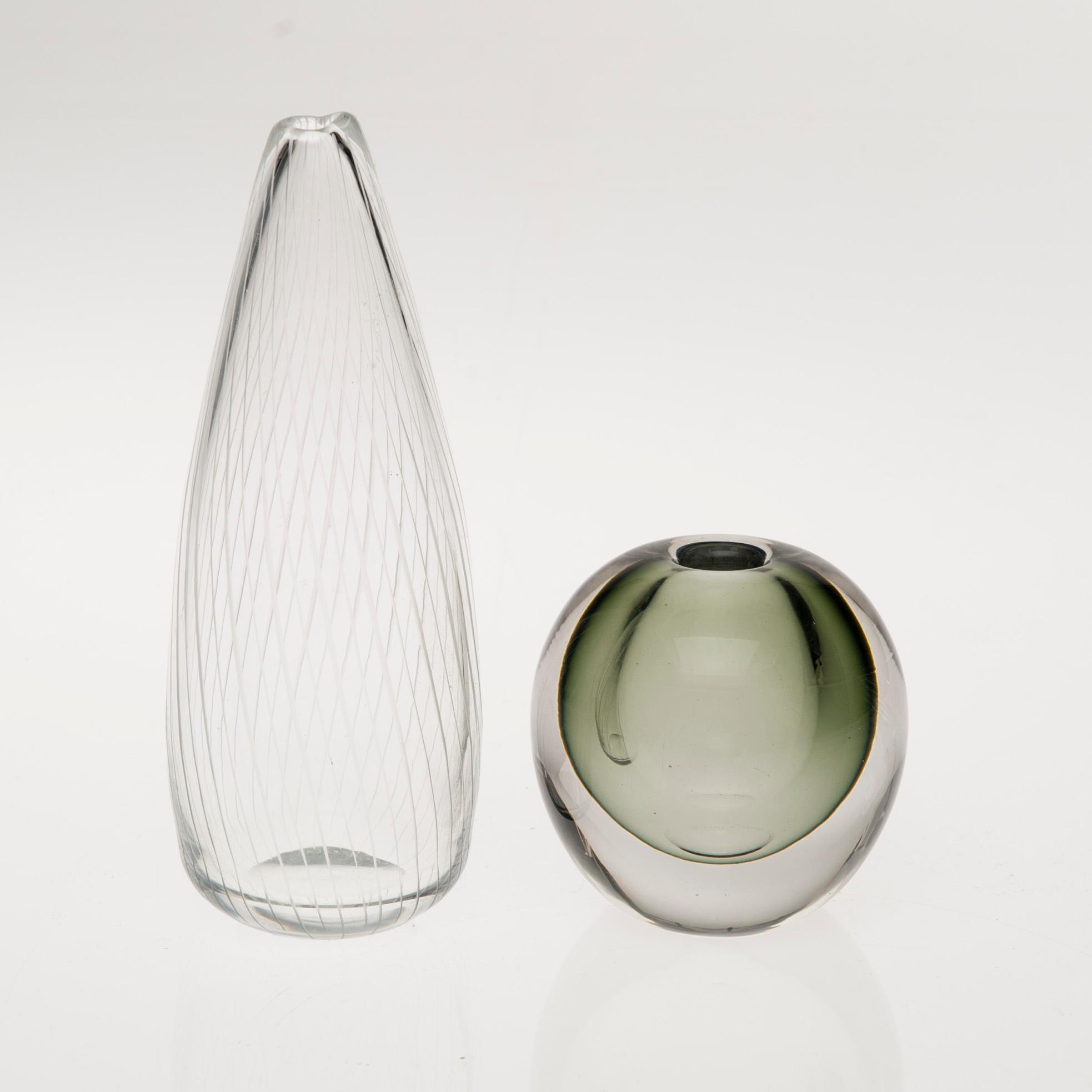 VASER, 2 st, glas, signerade Tapio Wirkkala Iittala.