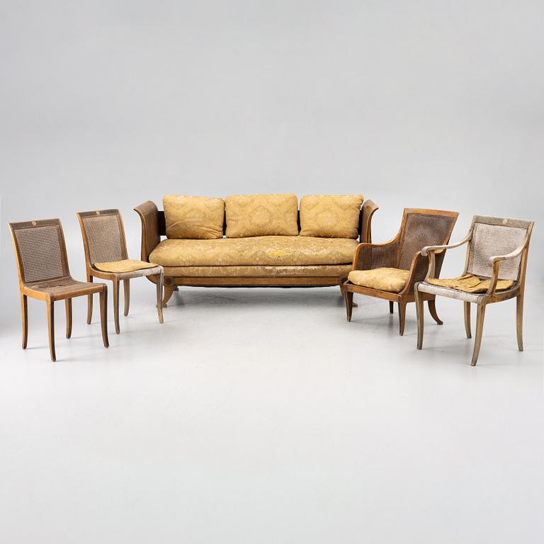 Carl Malmsten, a five piece furniture group, Nordiska Kompaniet, late 1920s.