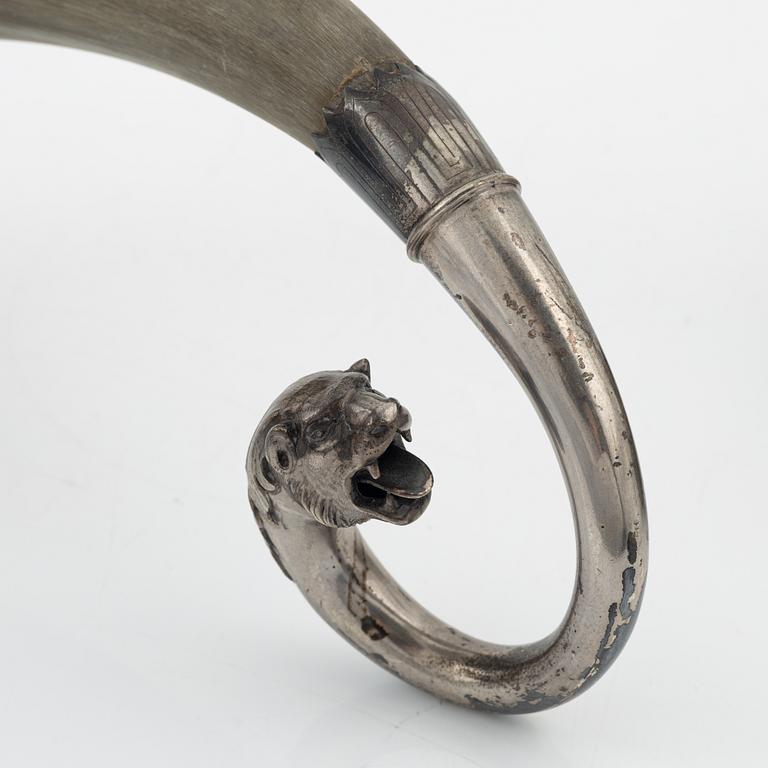 A Swedish silver and horn drinking horn, mark of J. Westerlind, Malmö 1882.