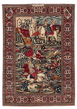 476. A pictoral Kashan rug, Central Persia, Souf, c. 201 x 142 cm.