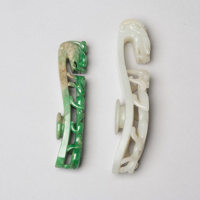 Two nephrite belt buckles, Qing dynasty and early 20th Century.