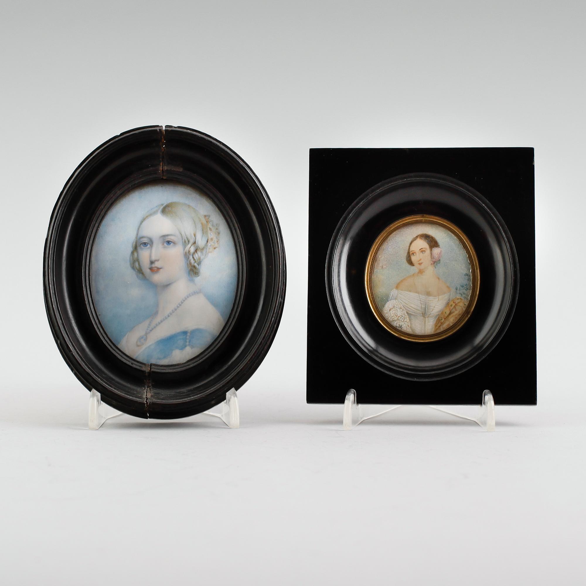 MINIATYRER, 2 st, gouacher, 1800-/1900-tal.