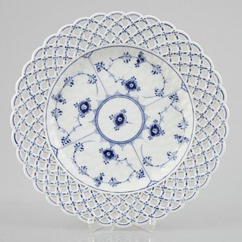 A 'Blue Fluted Full Lace' porcelain fruit basket with stand, Royal Copenhagen, model 1052 and 1098, 1898-1923.