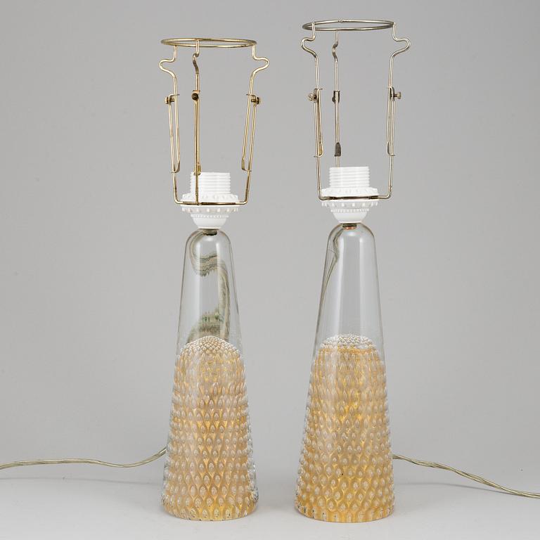 A pair of glass table lights, second half of the 20th Century.