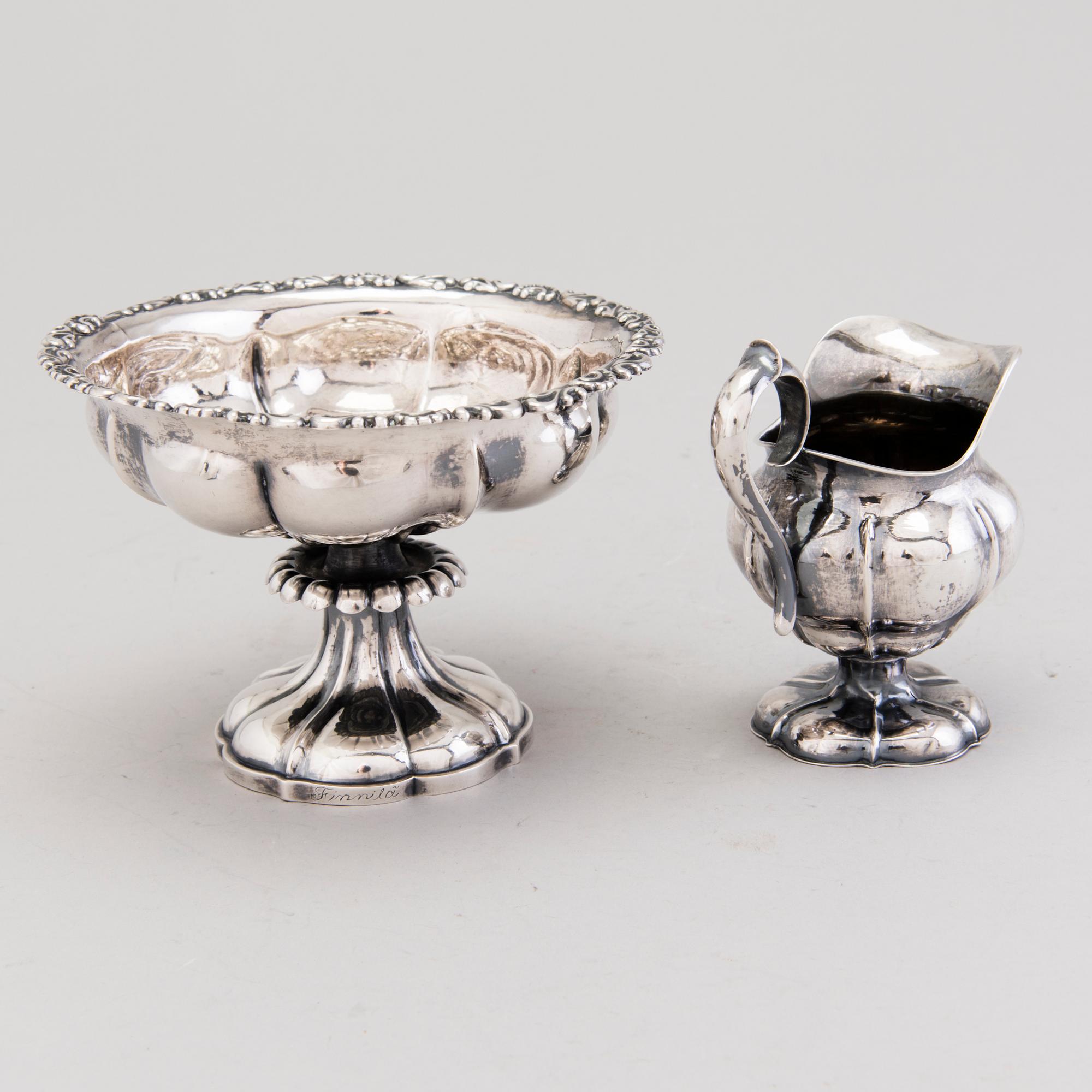 A silver sugar bowl and cream jug, mark of Johan Niclas Chorin, Kokkola and Anders Johan Holming, Hämeenlinna 1892.