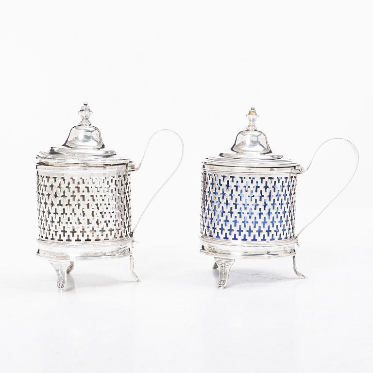 A pair of Swedish mustard pots, silver, probably Gustaf Hamnqvist, Åmål, 1797 (active 1789 - 1818).