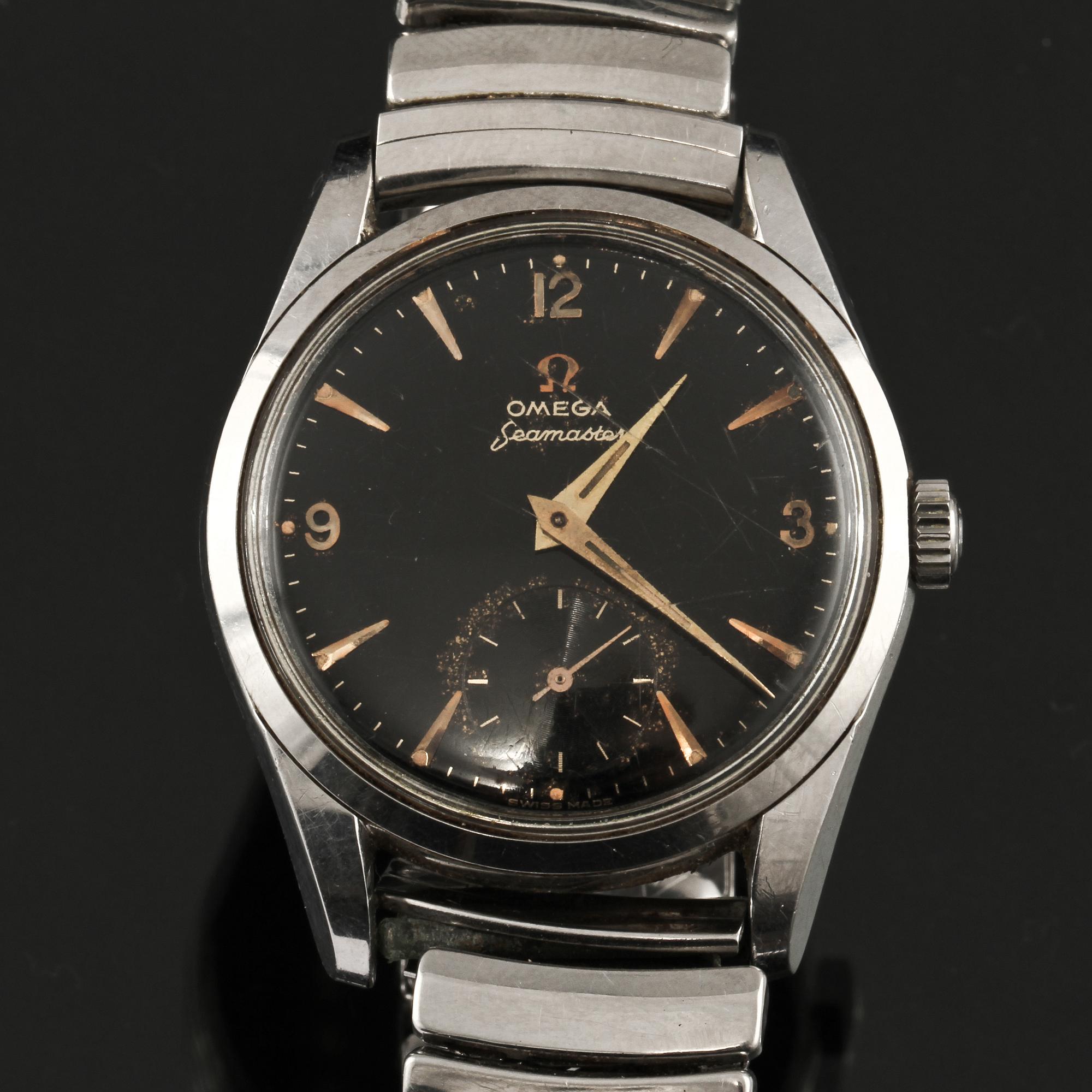 ARMBANDSUR, herr, stål, "seamaster", Omega, omkring 1900-talets mitt.