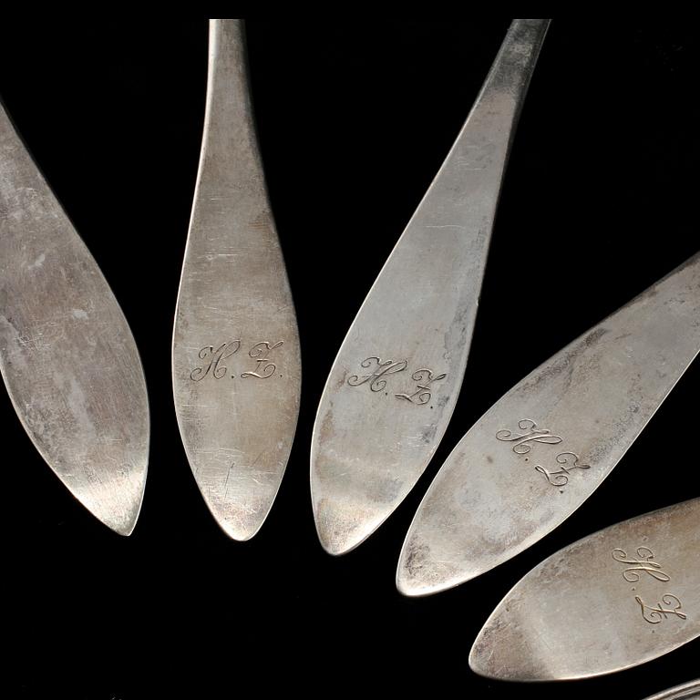 SKEDAR, 6 st, silver, 1700-tal. Vikt 265 g.