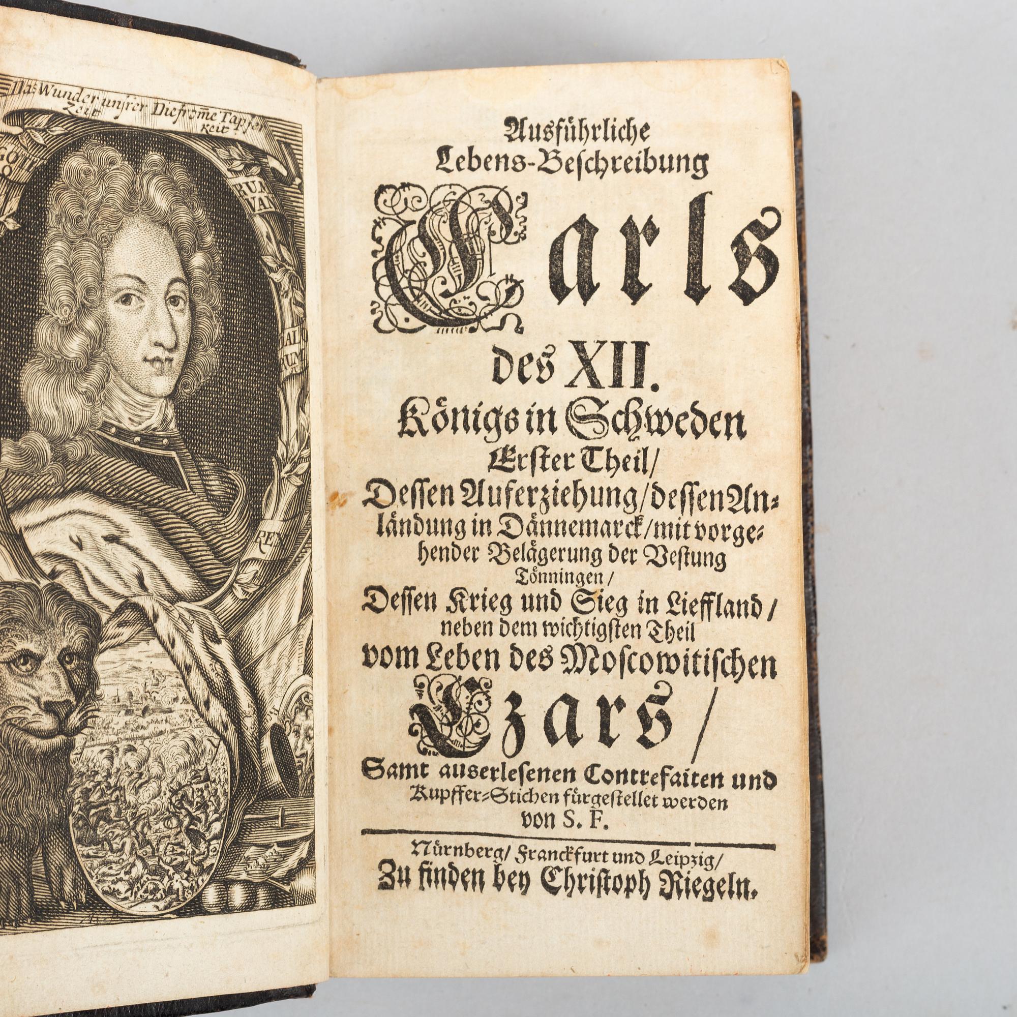 History of King Charles XII, 10 vols., with engraved plates and plans, 1702-19.