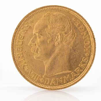 Gold coin Denmark, Frederik VIII 20 crowns, 1911.