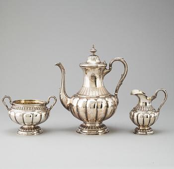 A three-piece silver coffee service, marked WP, Turkku, Finland, dated 1894 and 1897.