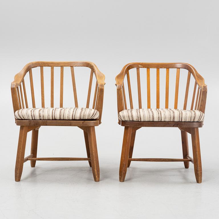 A pair of 'Hytte' pinewood armchairs, Nordiska Kompaniet, Sweden, 1940's.