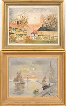 Oluf Wolmer Jakobsen "Old Ystad" and "Malmö Harbour".