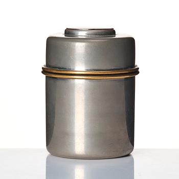 Estrid Ericson, a lidded pewter jar set with an agate model "A 1485", Firma Svenskt Tenn, Stockholm 1952.