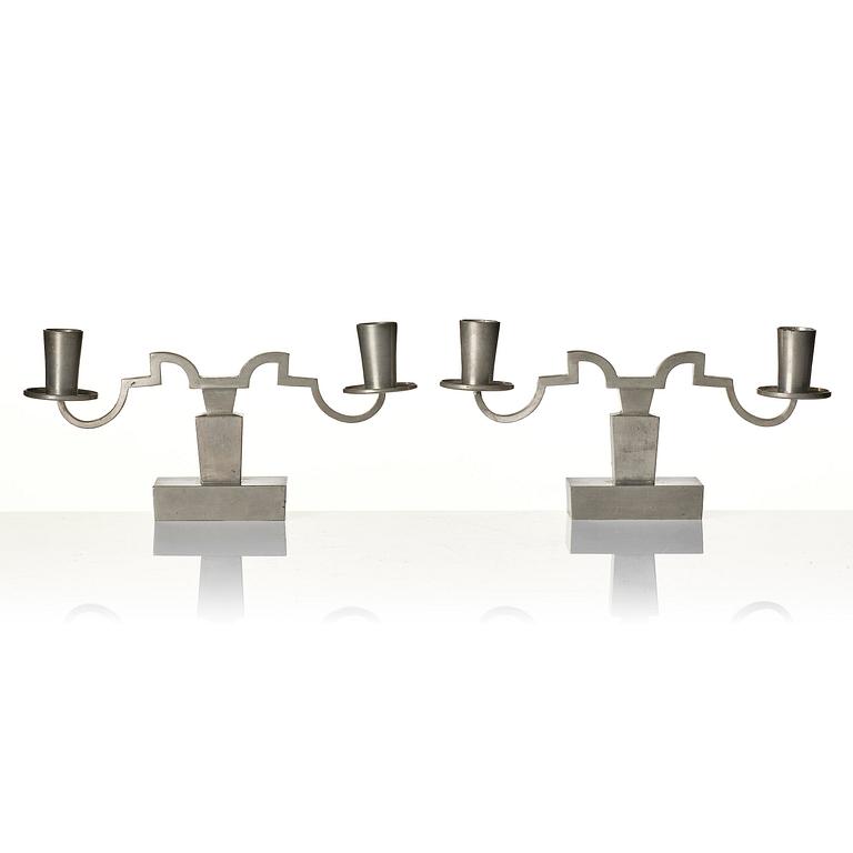 Nils Fougstedt, a pair of pewter candelabra model "A 1047", Firma Svenskt Tenn, Stockholm 1932.