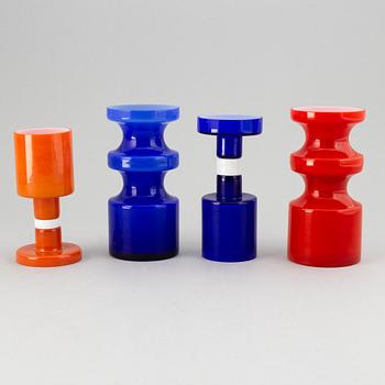 PO Ström, a set of four glass vases by Alsterfors Glassworks, three signed.