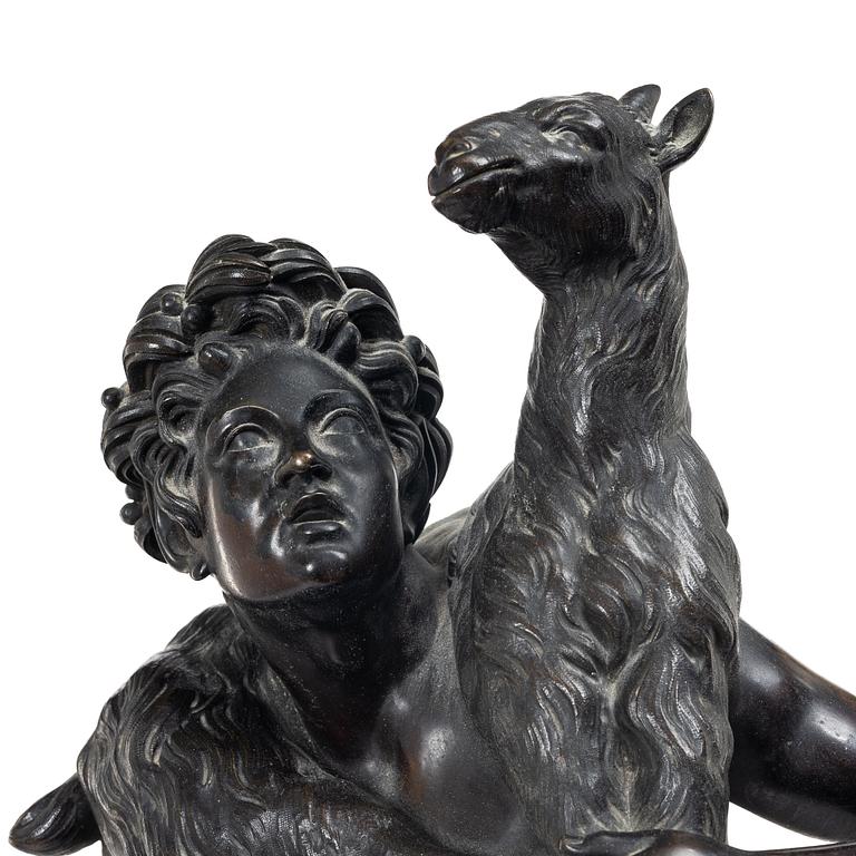 Sculpture, bronze. Faun with lamb. After a Roman model, 20th century.