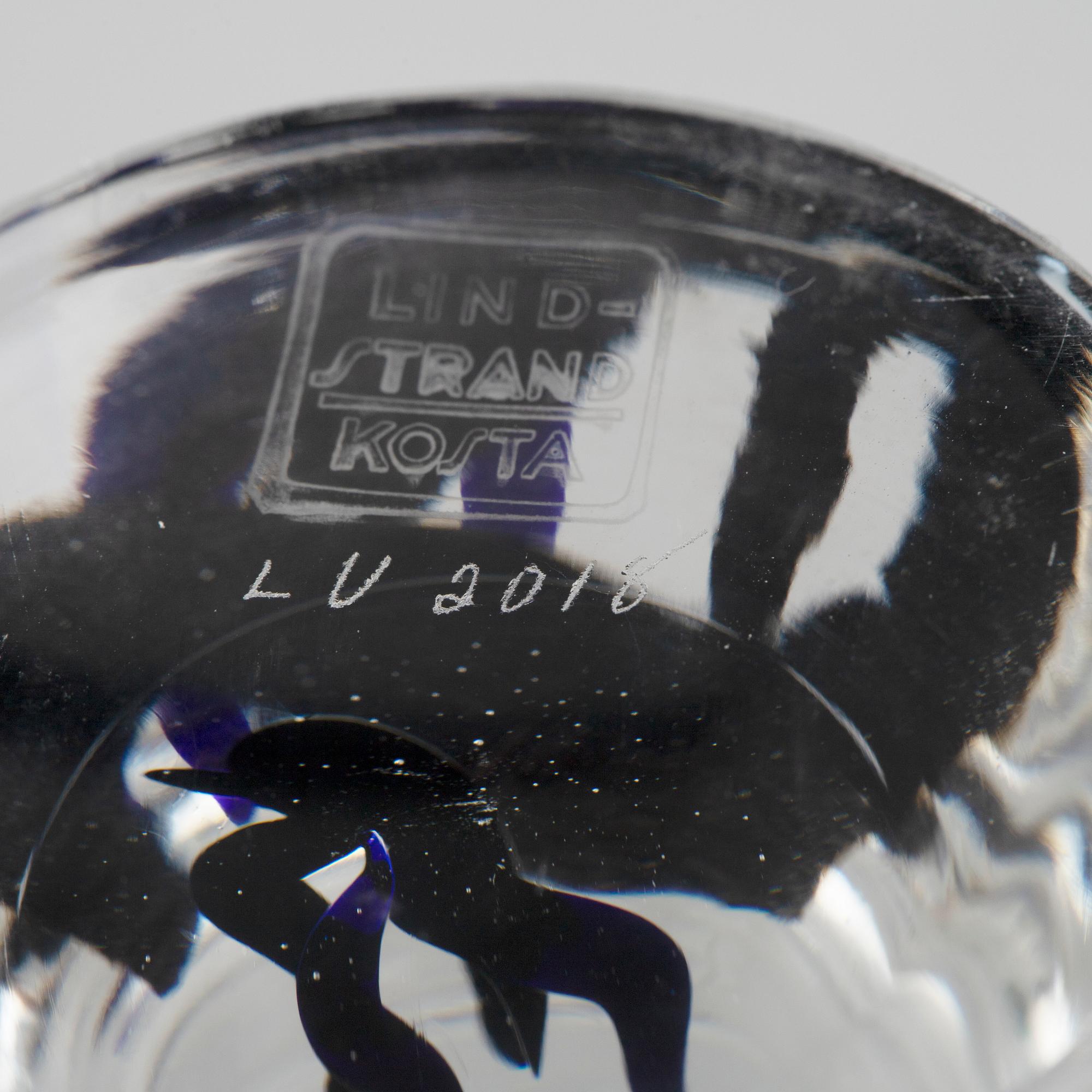 VICKE LINDSTRAND, a footed bow, glass, signed and numbered LV 2018, Kosta, Sweden.