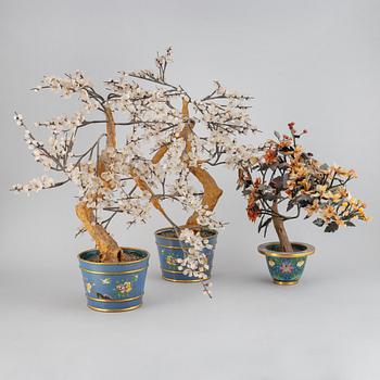 Three cloisonne and stone decorations, 20th century.