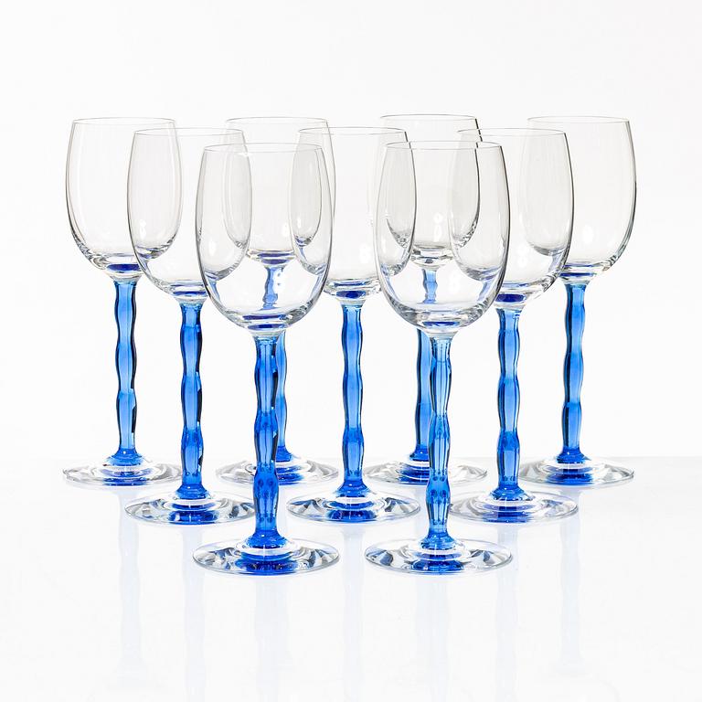 Gunnar Cyrén, a set of nine 'Nobel' wine glasses, Orrefors.