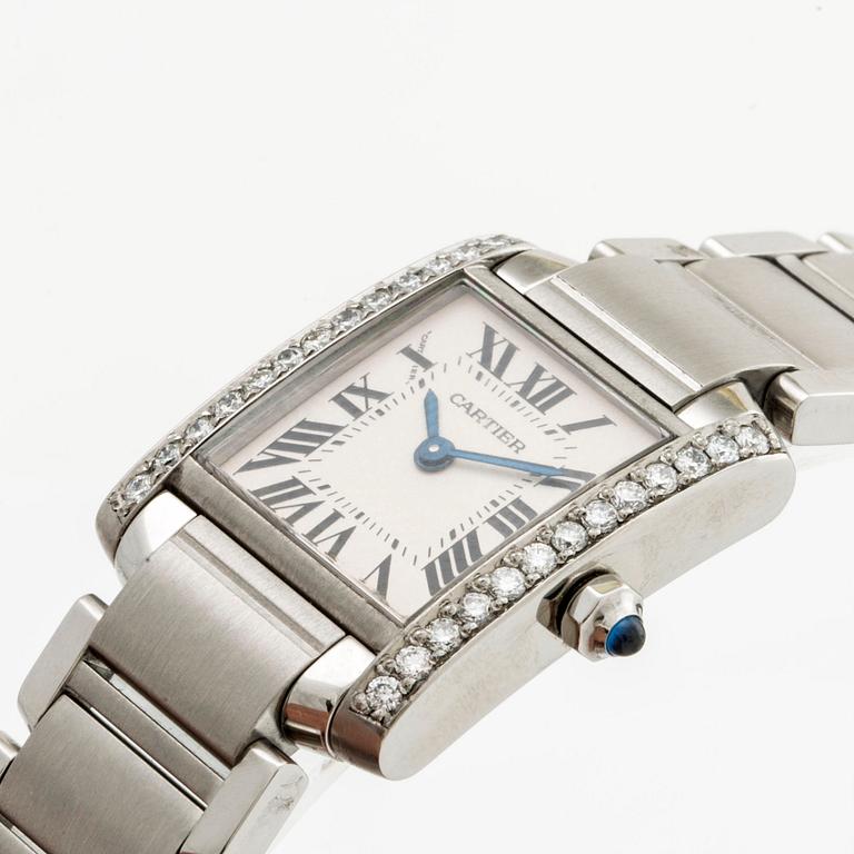 CARTIER TANK FRANCAISE steel and brilliant-cut diamonds approx 0,50 ct, Cartier case.