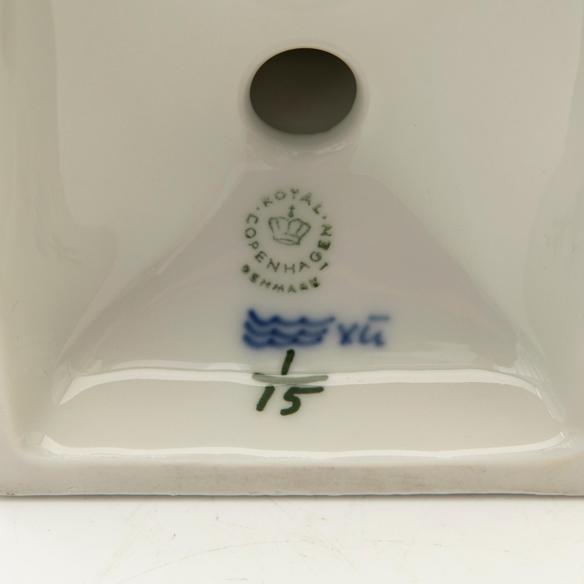 Royal Copenhagen, Candelsticks, a pair, blue and white porcelain, Denmark, 1969-1974.