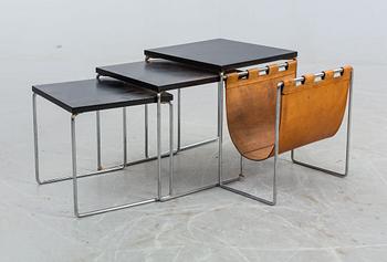 SATSBORD/TIDNINGSSTÄLL, 3 delar, skinn, metall, 1970-tal.