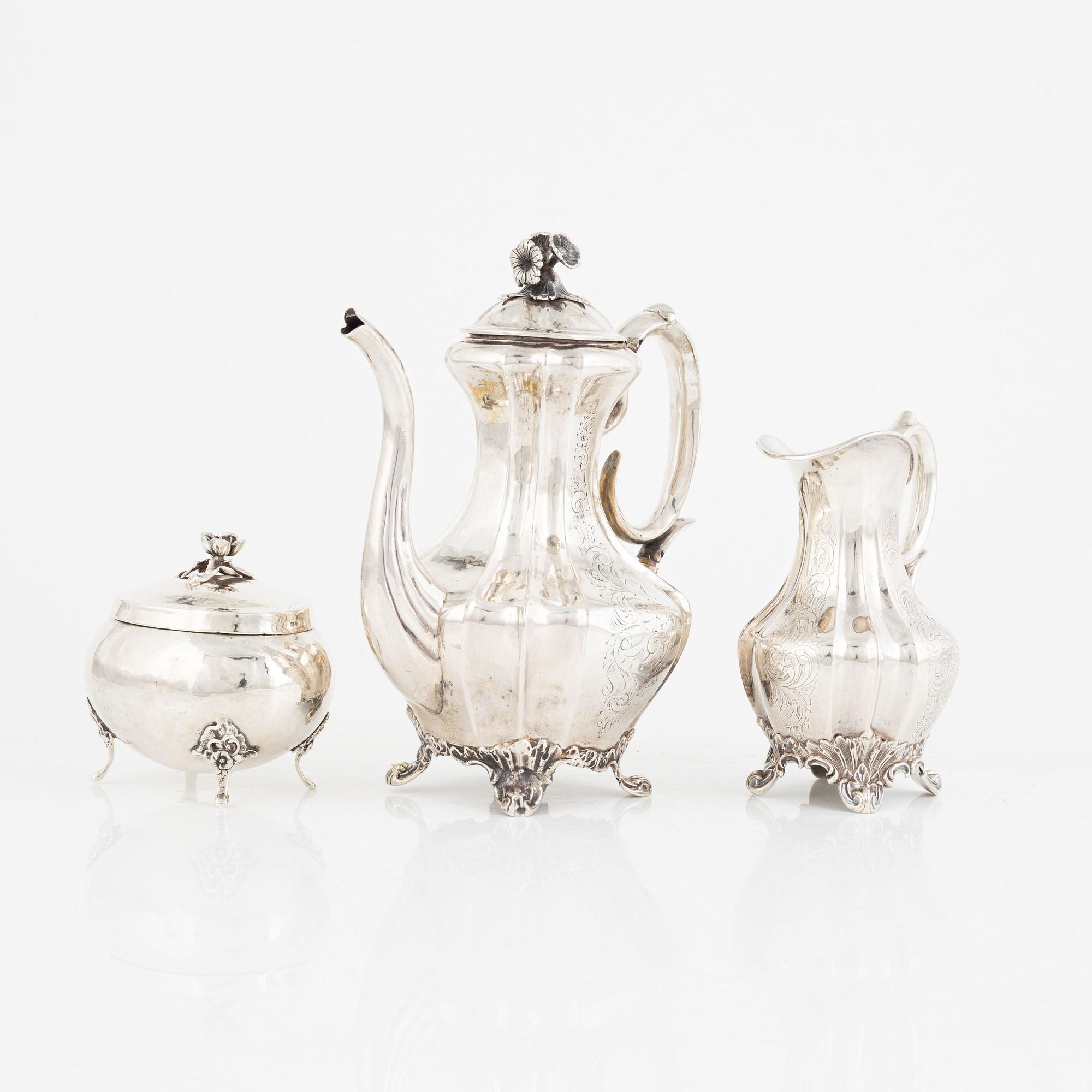 A Swedish Silver Rococo-Revival Mocha Pot and Creamer, mid-19th Century ...