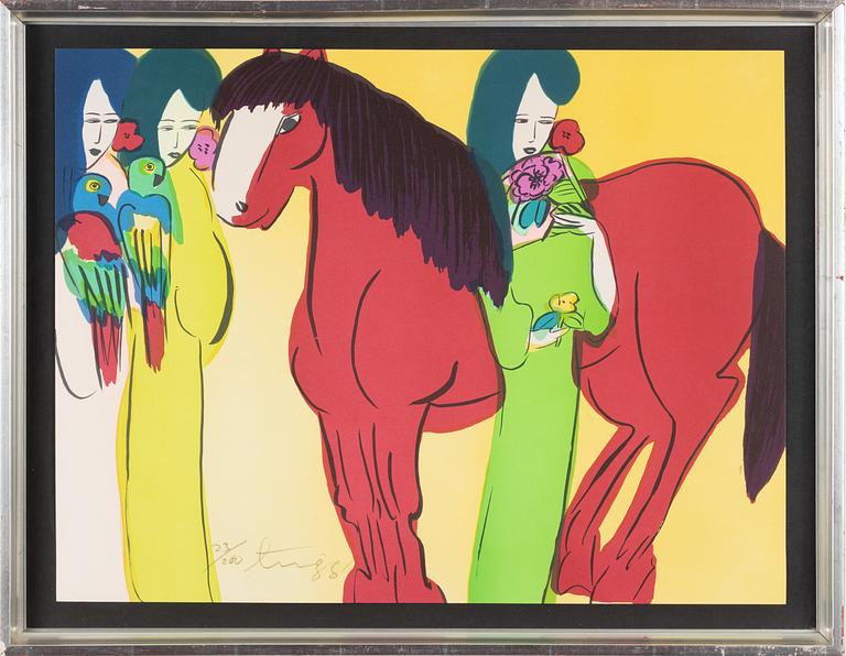 Walasse Ting, 'Women with horse and parrots'.