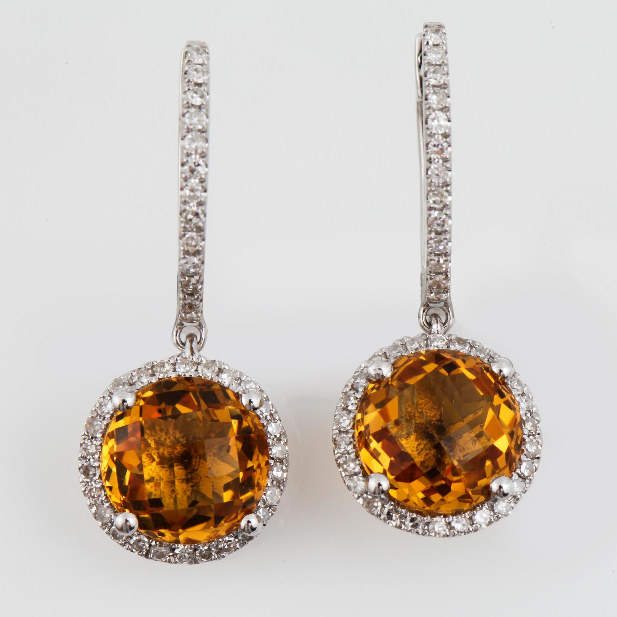 ÖRHÄNGEN, ett par, 14k vitguld, citrin ca 4,89ct, diamanter ca 0,42ct. Vikt ca 3,9g.