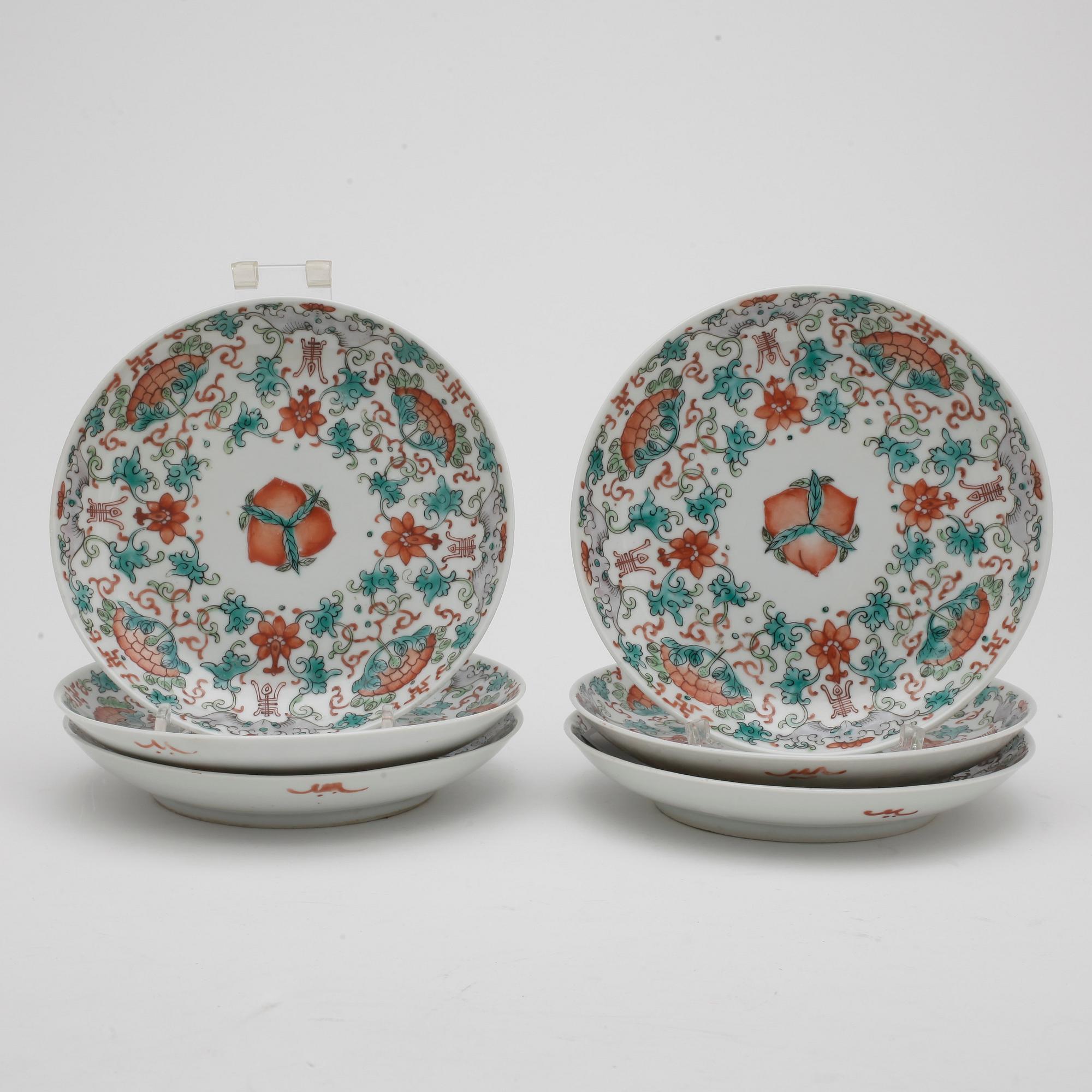 TALLRIKAR, 6 st, porslin, Kina, Tongzhi (1862-1874).