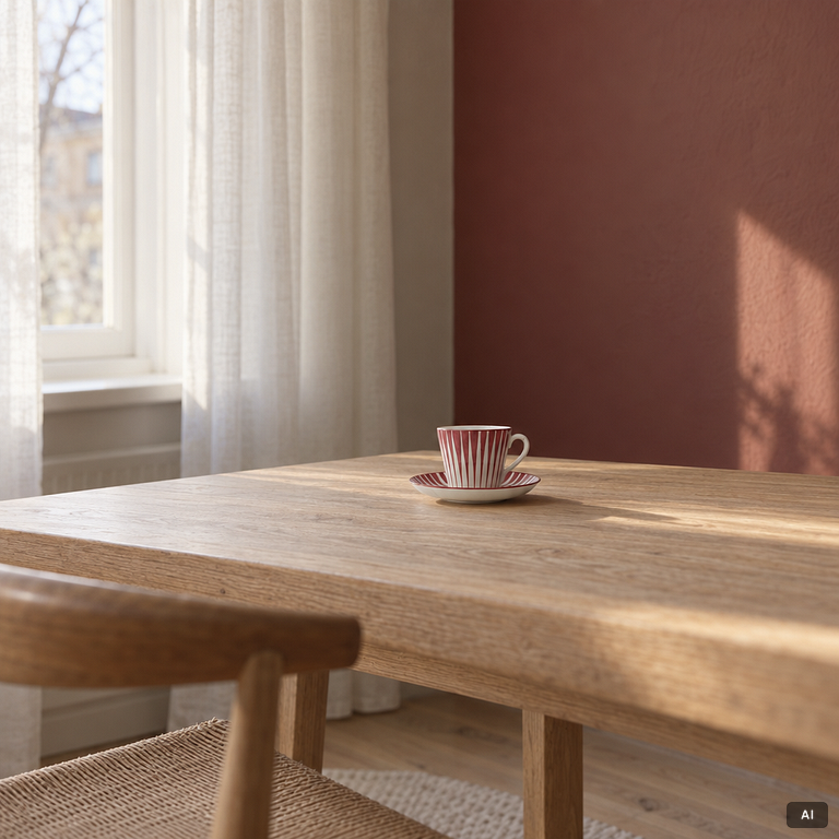 Eugen Trost, Three 'Red Zebra' cream-ware coffee cups on saucers, Uppsala-Ekeby Gefle.