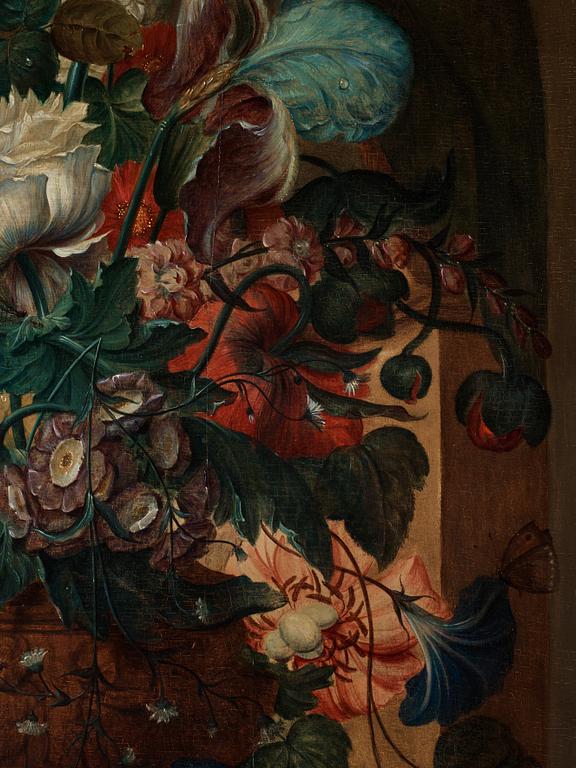 Coenraet (Conrad) Roepel Efter, Stilleben med blommor, fjärilar och ett fågelbo.
