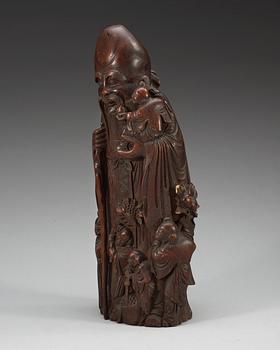 SKULPTUR, bambu. Qing dynastin, 1800-tal.