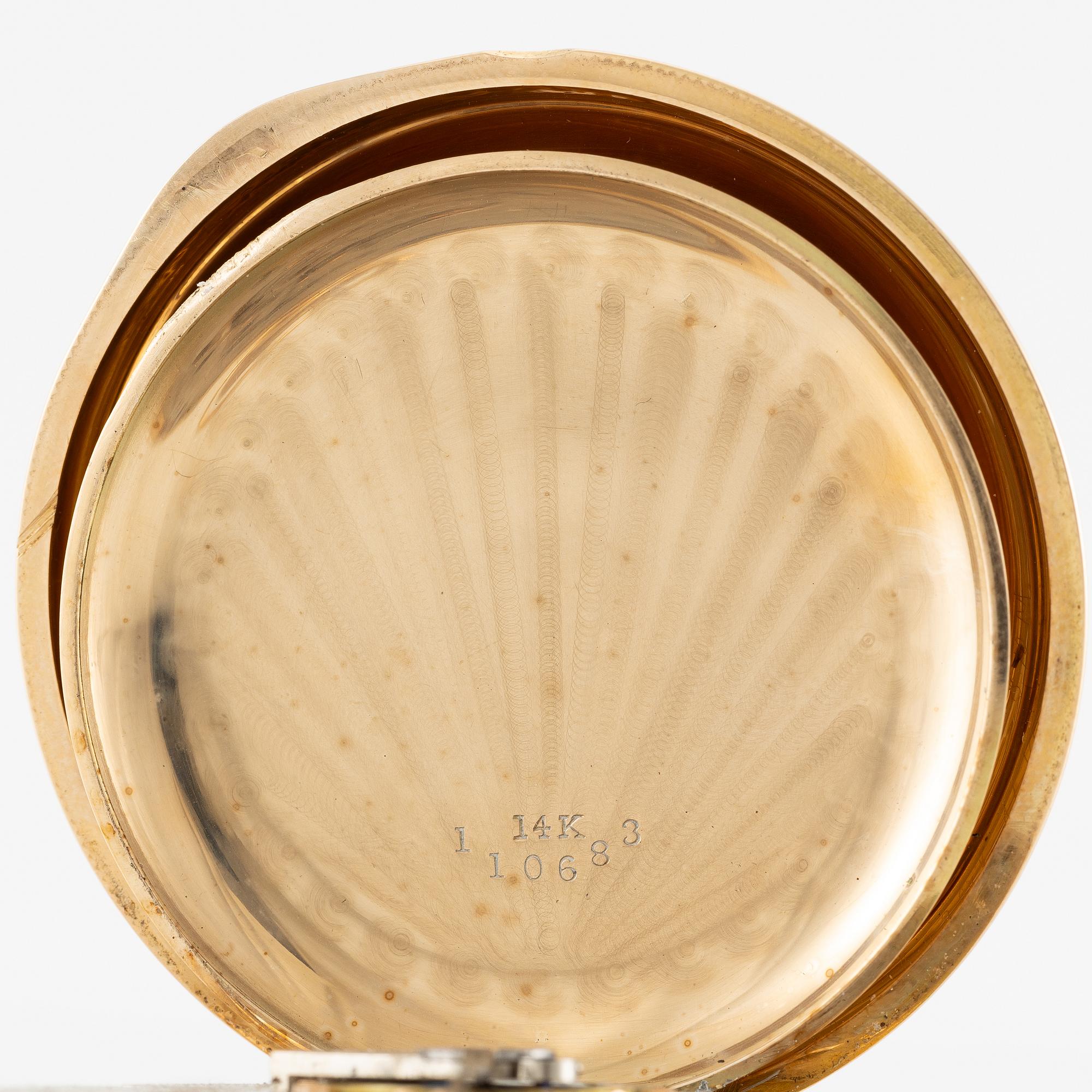 Elgin National Watch Company, fickur, "B.W. Raymond
", savonett, 14K guld, 55 mm.