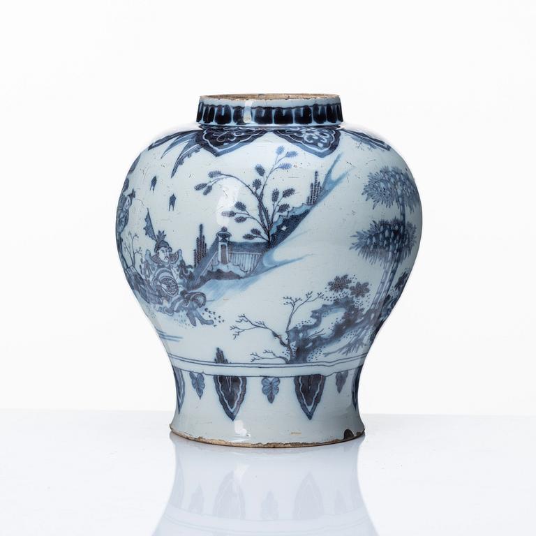 A Dutch faince jar, late 17th Century.