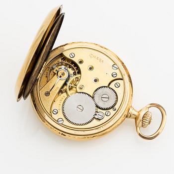 Omega, pocket watch, hunter case, 18K gold, 52.5 mm.