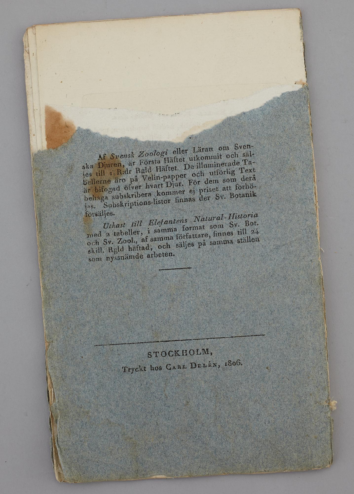 JOHAN WILHELM PALMSTRUCH, "Svensk Botanik, vol I-V. 1803-1805.