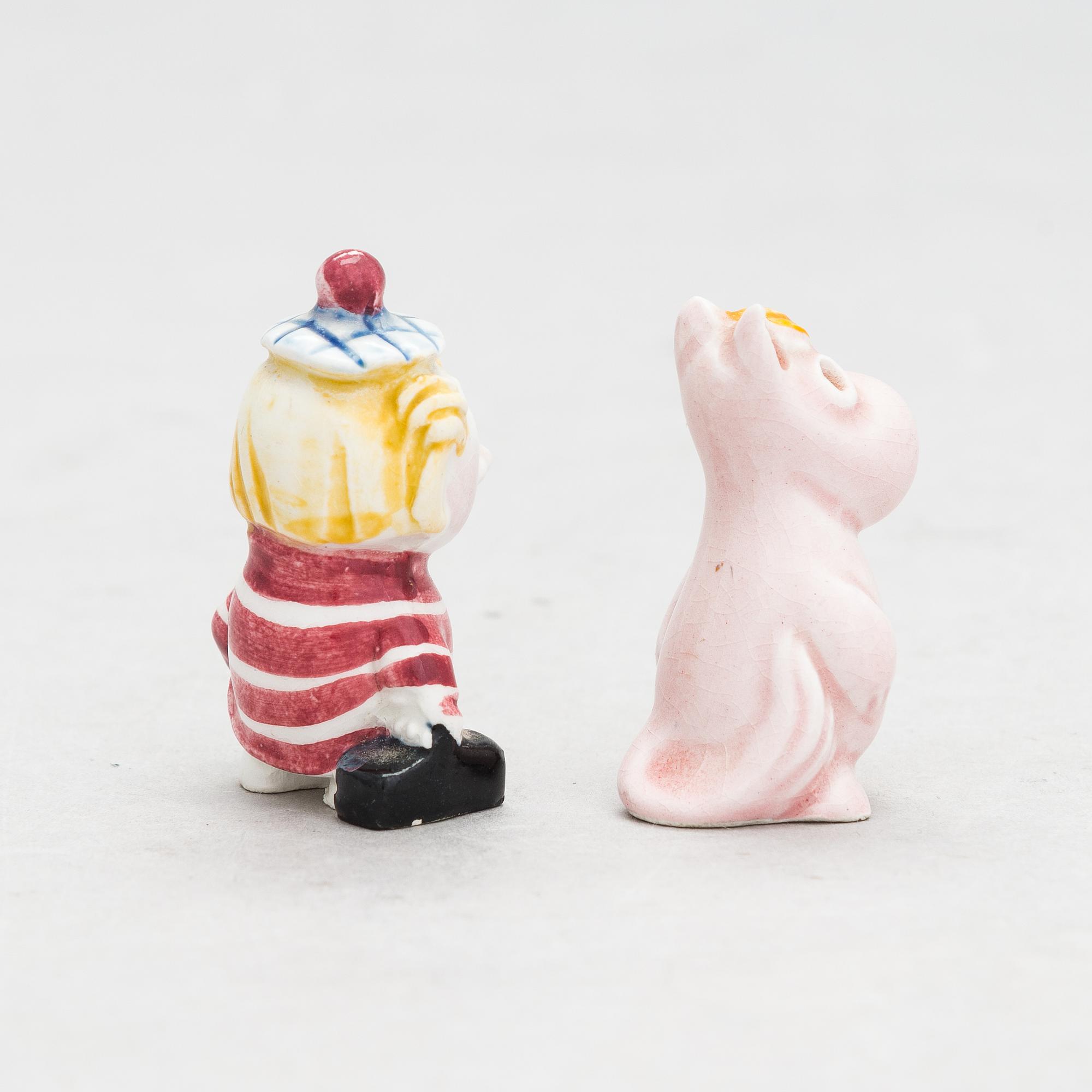 Leo Tykkyläinen, figuriner, 2 st, keramik, Mumin, Finland, 1950-tal.