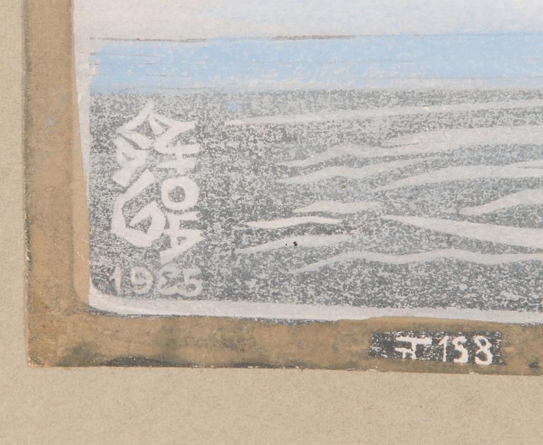 Aleksanteri Ahola-valo, linoleum cut and gouache, monogram signed.