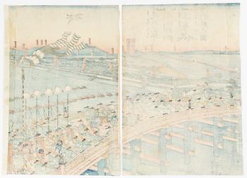 Utagawa Sadahide, a diptych woodblock print, mid 19th Century.