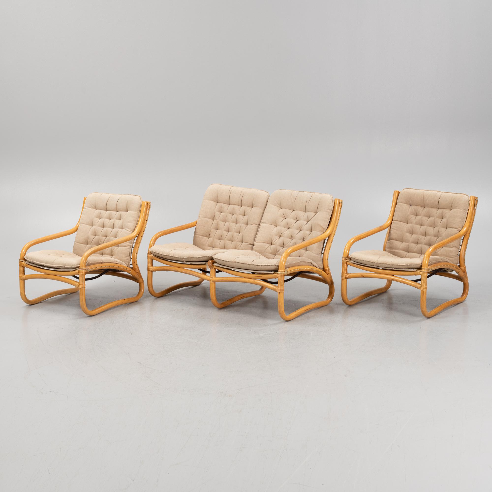 A bamboo and rattan three-piece 'Baden' furniture suite, IKEA, 1970's.