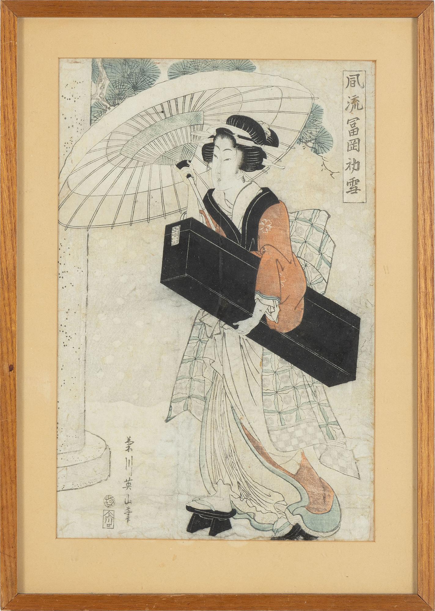 Kikugawa Eizan, färgträsnitt, 2st, Japan, 1800-tal.