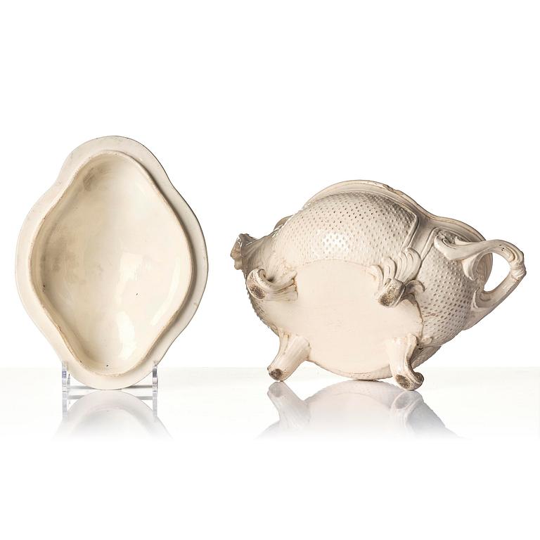 A Swedish cream ware tureen with cover, Marieberg, 18th century.