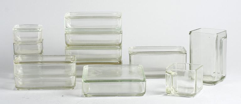 GLASSERVIS, 14+8 delar, "Kubus", Wilhelm Wagenfelt för Lausitzer Glasverein, Tyskland, 1930/40-tal.