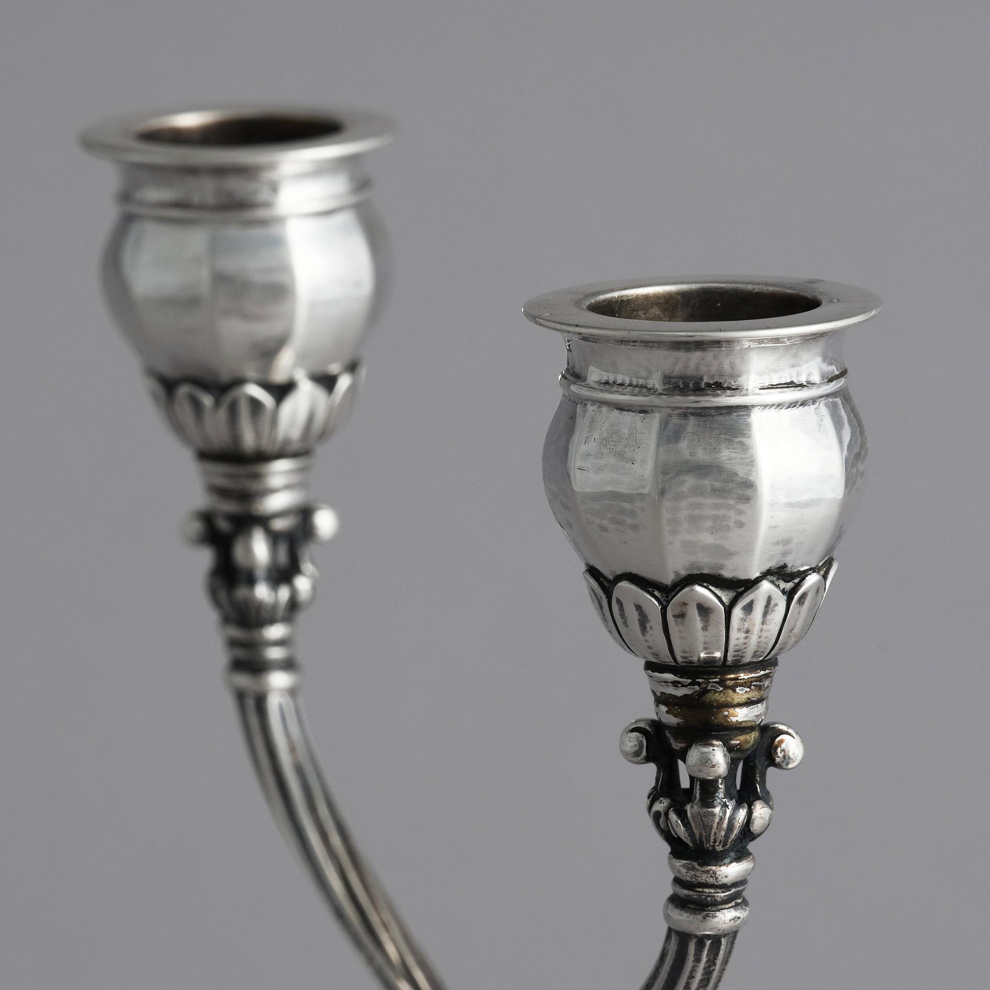 Johan Rohde, a pair of sterling silver candelabra for Georg Jensen, Copenhagen 1933-44, design nr 343.